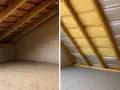 Prima e dopo: come isolare il tetto dall'interno con lana di vetro e pannelli riflettenti, creando un ambiente più confortevole.