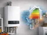 Caldaia istantanea a condensazione moderna, con display digitale e etichetta energetica A. Efficienza e risparmio per la tua casa.