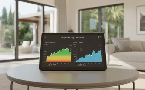 Tablet con grafici sull'efficienza energetica, che mostra l'andamento di un inverter e la stabilità.