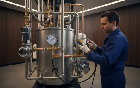 Tecnico controlla un complesso impianto idraulico. Valuta il **costo sostituzione scambiatore caldaia** per ottimizzare l'efficienza.
