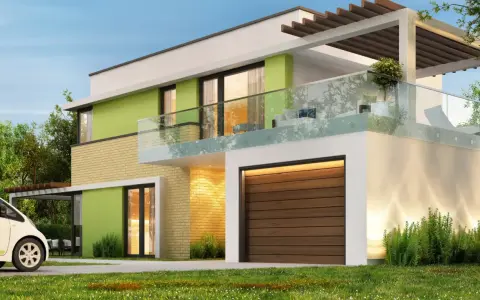 Casa moderna con garage e balcone. Per una casa di 150 mq, quanti kw servono per un impianto efficiente?