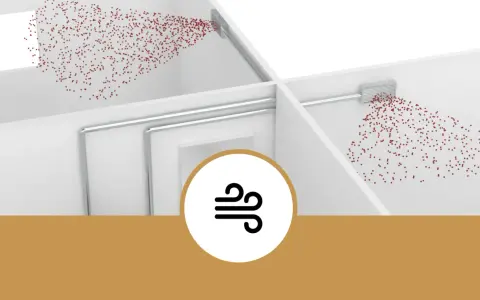 Illustrazione che mostra come funziona la stufa a pellet: il calore viene diffuso nell'ambiente tramite bocchette, creando un flusso d'aria.