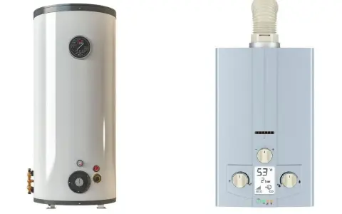 Caldaia a gas verticale e scaldino a gas compatto, entrambi pronti per fornire acqua calda.