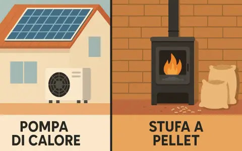Pompa di calore con pannelli solari e stufa a pellet con sacchi di combustibile: soluzioni per un riscaldamento senza gas.