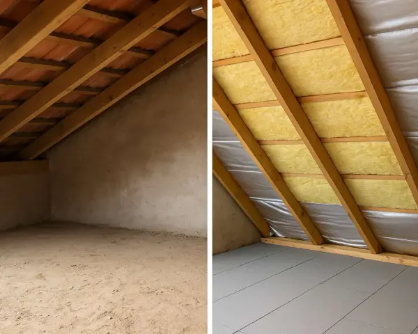 Prima e dopo: come isolare il tetto dall'interno con lana di vetro e pannelli riflettenti, creando un ambiente più confortevole.