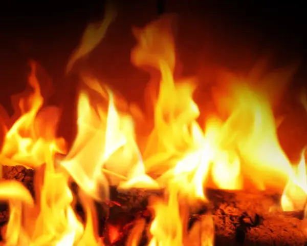 Fiamme vivaci danzano su legna ardente. La stufa a pellet si accende da sola, creando un'atmosfera calda e accogliente.