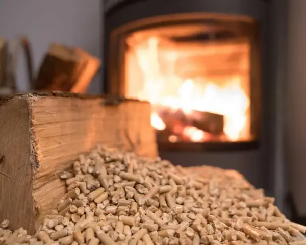 Legna e pellet pronti per la stufa. Speriamo non ci sia un odore acre questa volta.