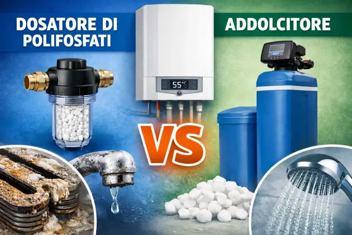 Dosatore polifosfati vs addolcitore: scopri quanto dura una cartuccia di polifosfati e come prevenire il calcare.