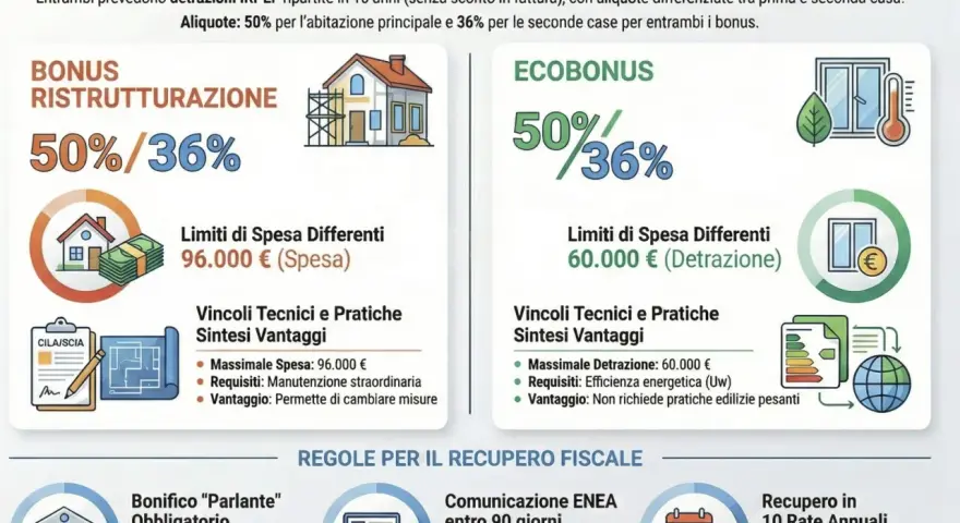 Infissi 2026: detrazione 50% o 65% per ristrutturazione o ecobonus. Guida ai bonus fiscali per la tua casa.