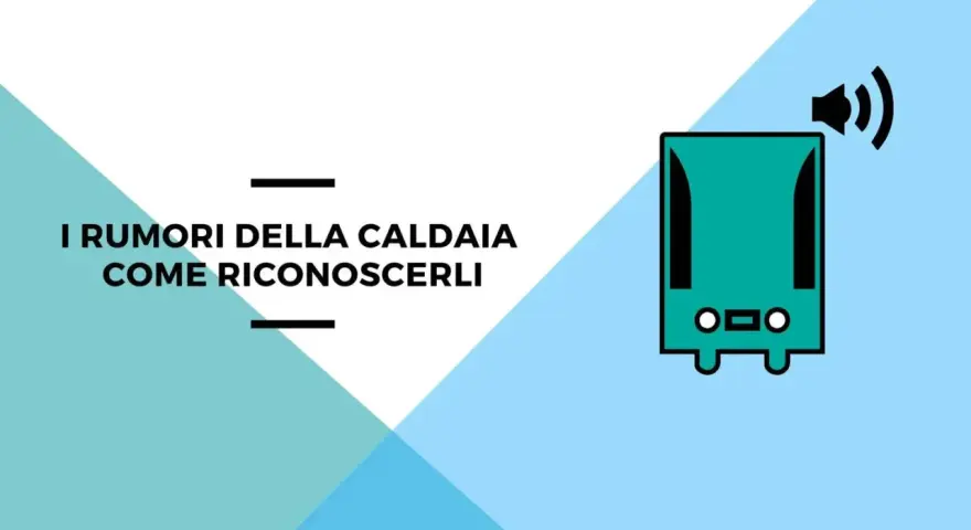Icona di una caldaia con simbolo audio, suggerisce una ventola caldaia rumorosa. Testo: "I rumori della caldaia come riconoscerli".