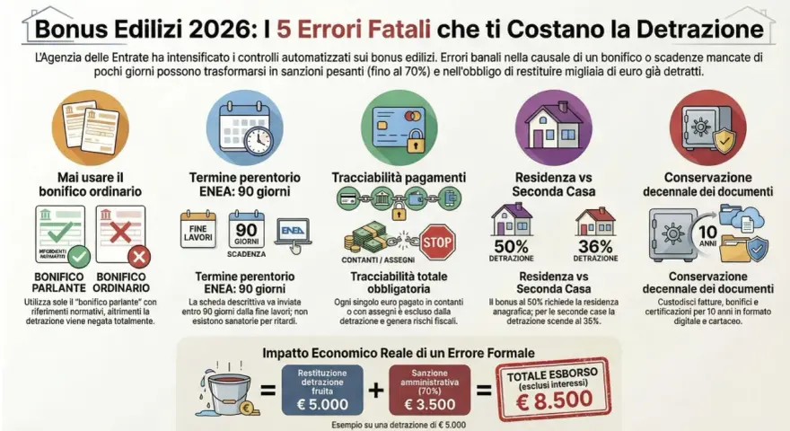 Bonifico parlante per detrazione 50% caldaia: non usare bonifico ordinario, altrimenti rischi sanzioni.
