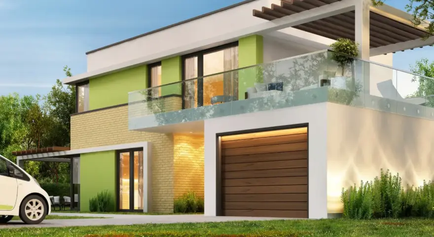 Casa moderna con garage e balcone. Per una casa di 150 mq, quanti kw servono per un impianto efficiente?