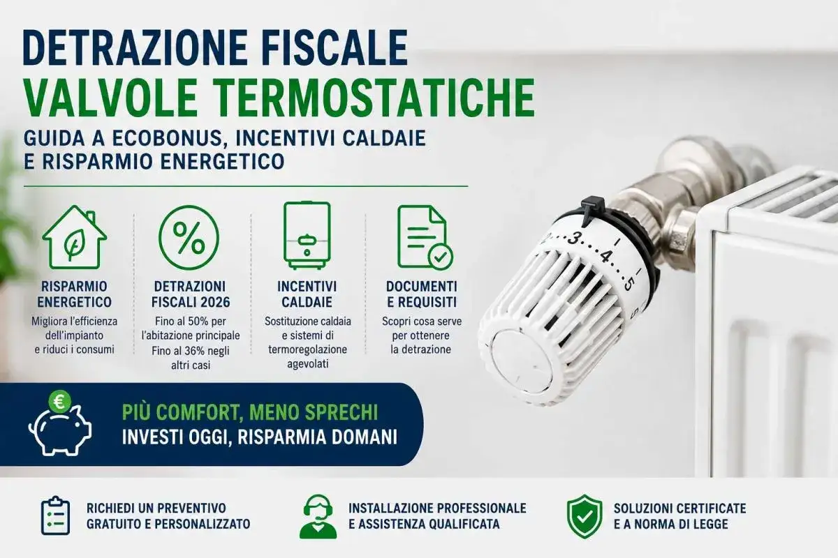 Valvole termostatiche per sistemi termoregolazione evoluti: detrazioni fiscali, incentivi caldaie e risparmio energetico per più comfort e meno sprechi.