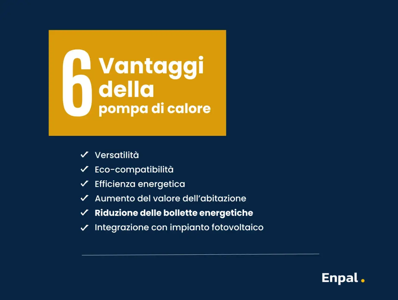 6 vantaggi della pompa di calore: versatilità, eco-compatibilità, efficienza energetica, aumento valore casa, riduzione bollette. Ottieni il bonus rottamazione caldaia!