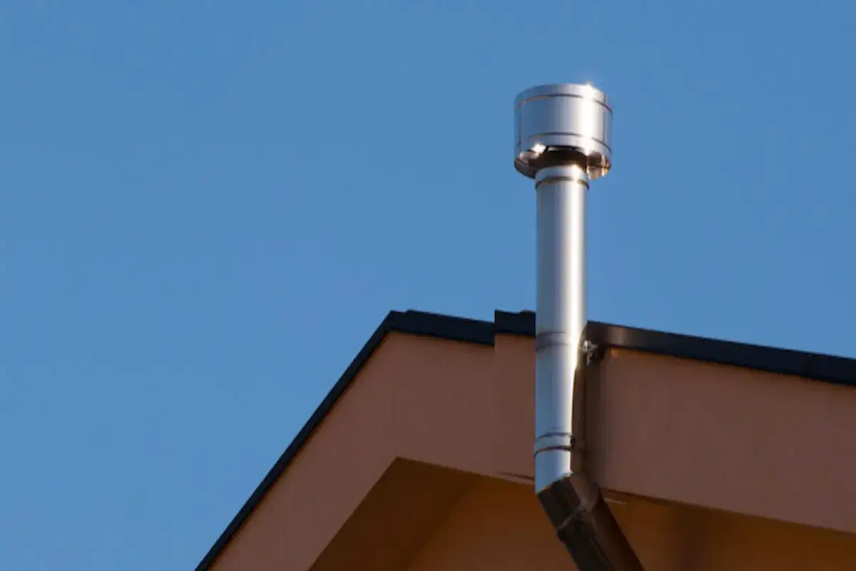 Tubo scarico fumi caldaia normativa: un elemento essenziale per la sicurezza domestica, installato su un tetto con cielo azzurro.