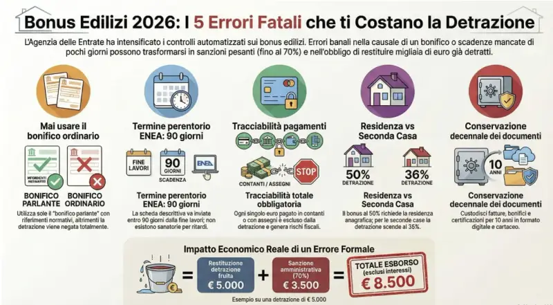 Bonifico parlante per detrazione 50% caldaia: non usare bonifico ordinario, altrimenti rischi sanzioni.